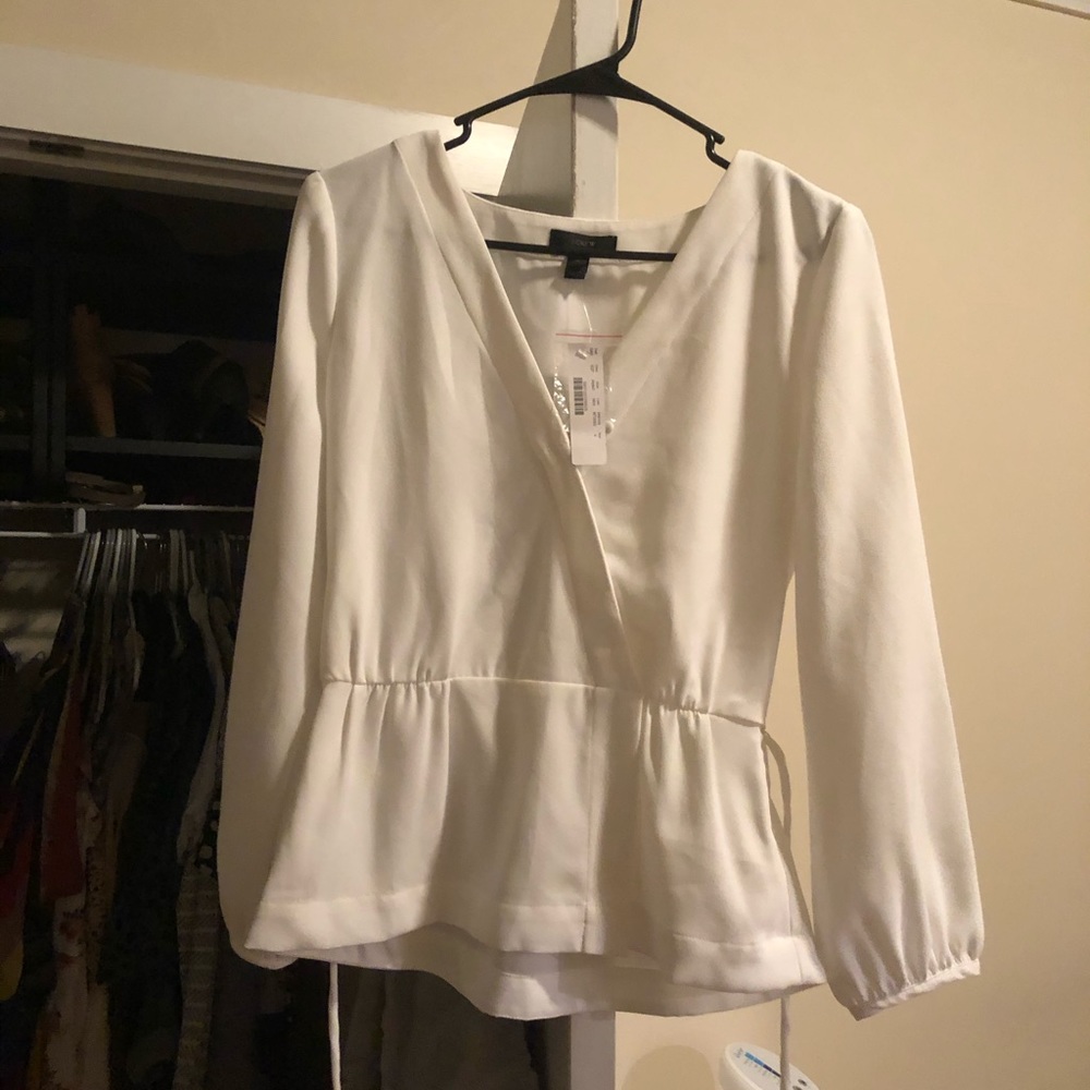 Size 4 White J Crew Wrap Blouse NWT